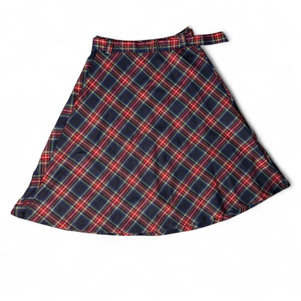Allegra K Plaid Skater Skirt - Red and Blue